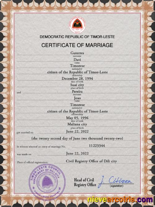 Timor-Leste marriage certificate